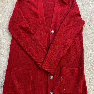 Talbots Ruby Red Cardigan Sweater size S front pockets